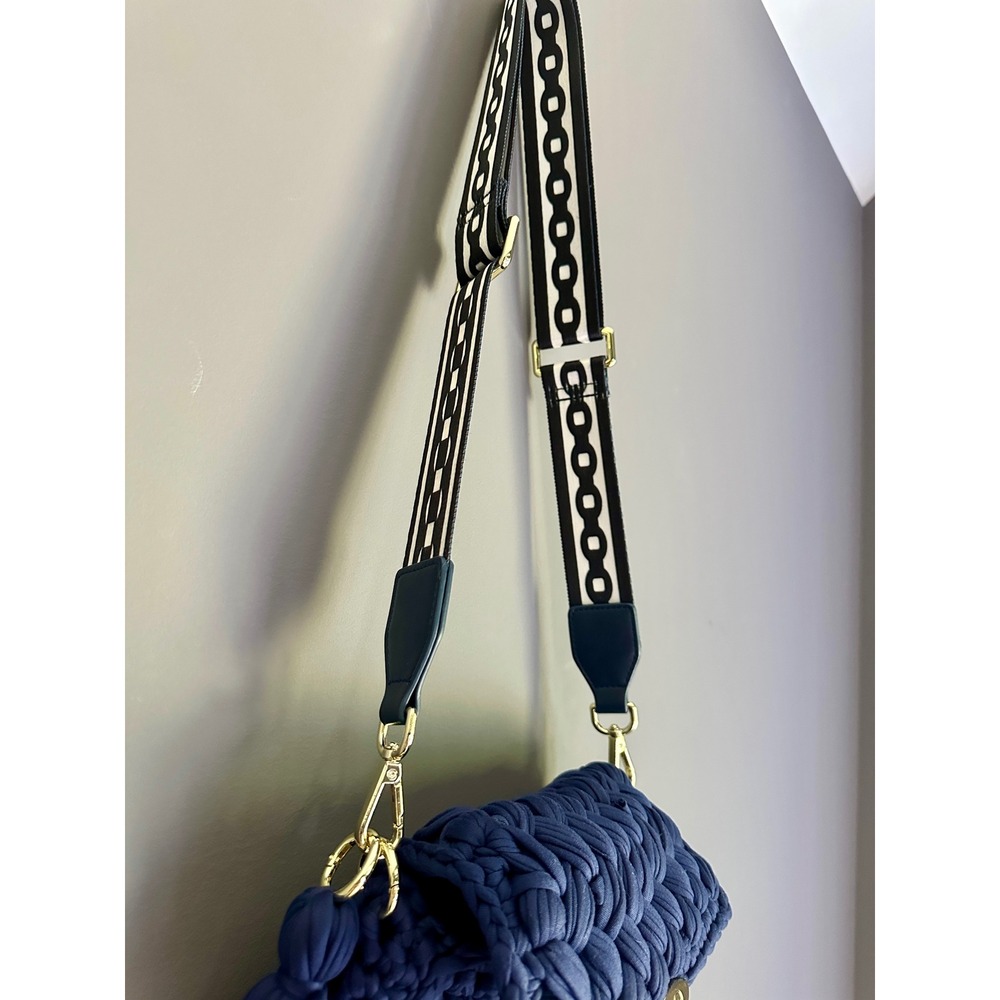 Jean-Pierre Klifa Navy Blue Crochet Crossbody Bag Tassel Guitar Strap NEW - Picture 4 of 8